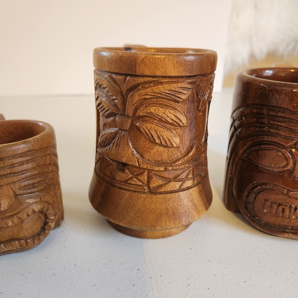 Tiki Bar Barware Cups Mugs Carved Wood Mug Lot Hawaii 1960s 60s Decor - Picture 3 of 11